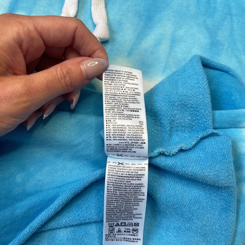 GAP Tie-Dye Cropped Raw Edge Blue White Hoodie Sweatshirt – Size Small - Picture 10 of 13